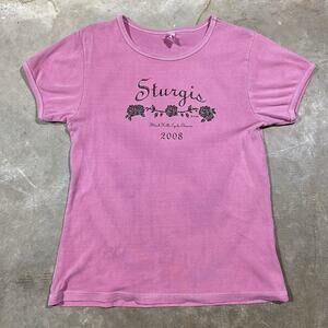 Sturgis 2008 Black Hills Rally Rose Graphic Pink T-Shirt Women’s L